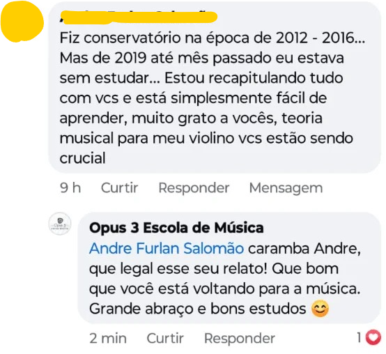 Depoimento de aluno