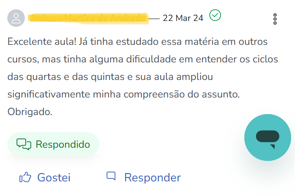 Depoimento de aluno